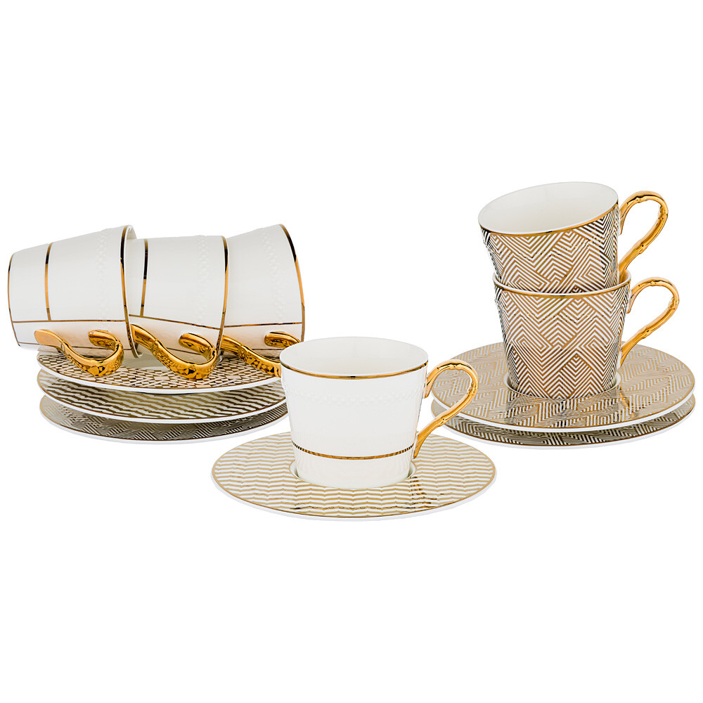 Чашки чайные фарфоровые на 6 персон золото с белым Lefard