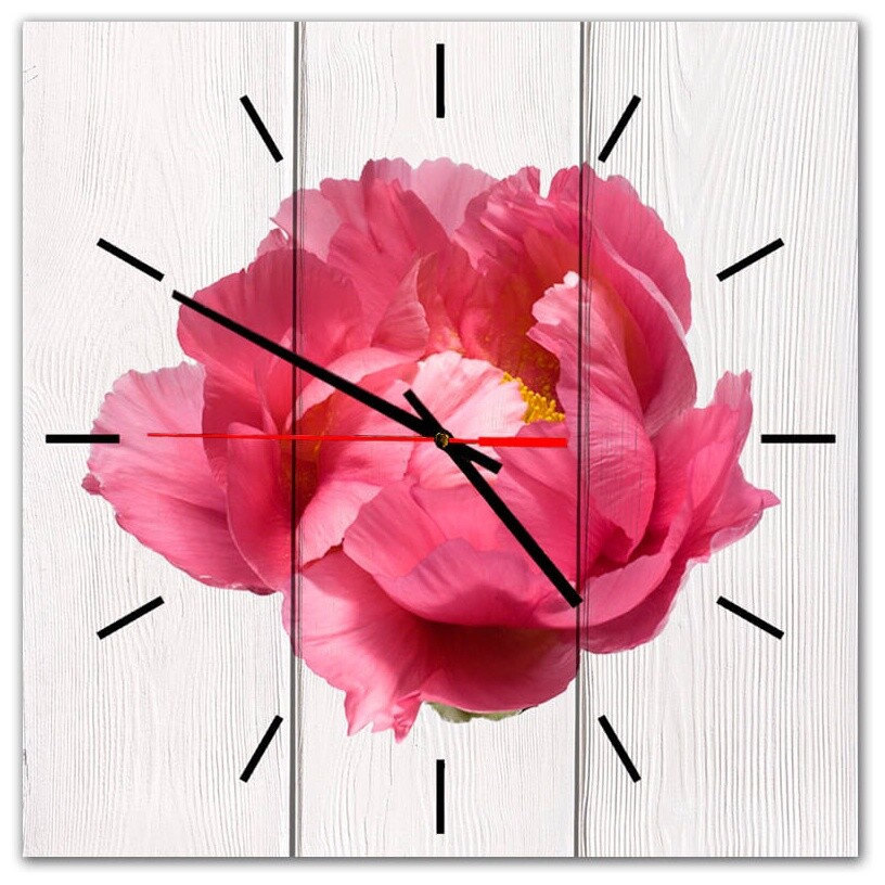 Часы настенные квадратные 50х50 см розовые &quot;Пион&quot;