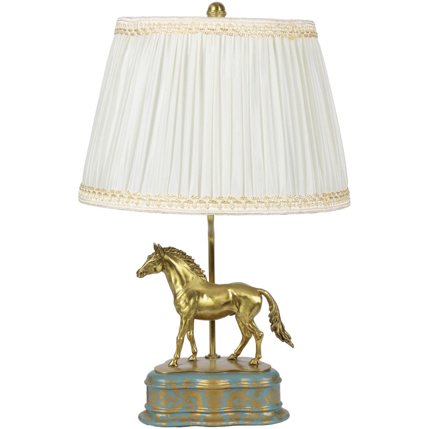 Лампа настольная с фарфоровым абажуром и бронзовой статуэткой 68 см белый, золото &quot;Лошадь&quot; L