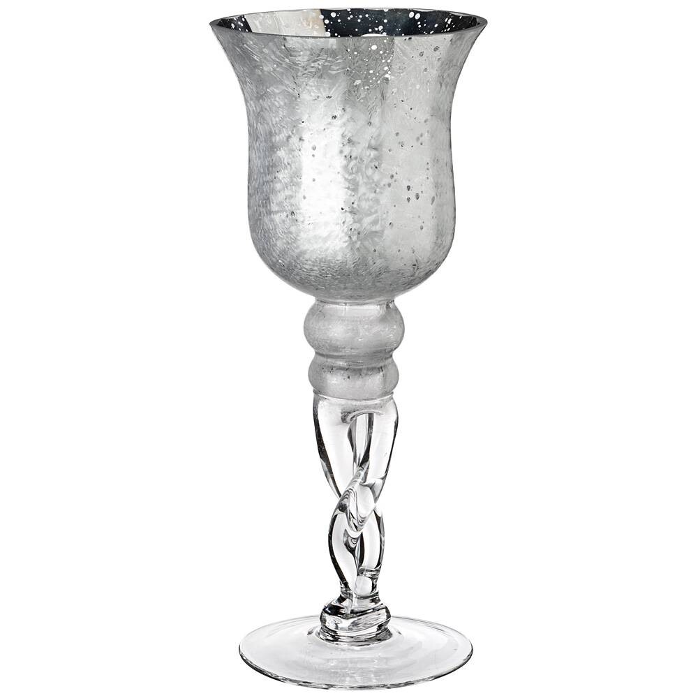 Подсвечник стеклянный на 1 свечу 30 см серебро Lefard