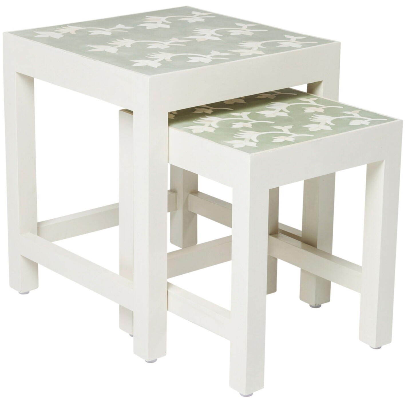Приставной столик белый с зеленой столешницей с рисунком Osaka, 2 штуки 81710