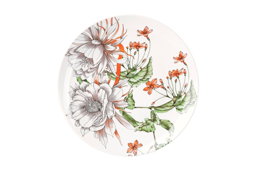 Тарелка фарфоровая обеденная 27,5 см белая с цветами &quot;Тропические цветы&quot;