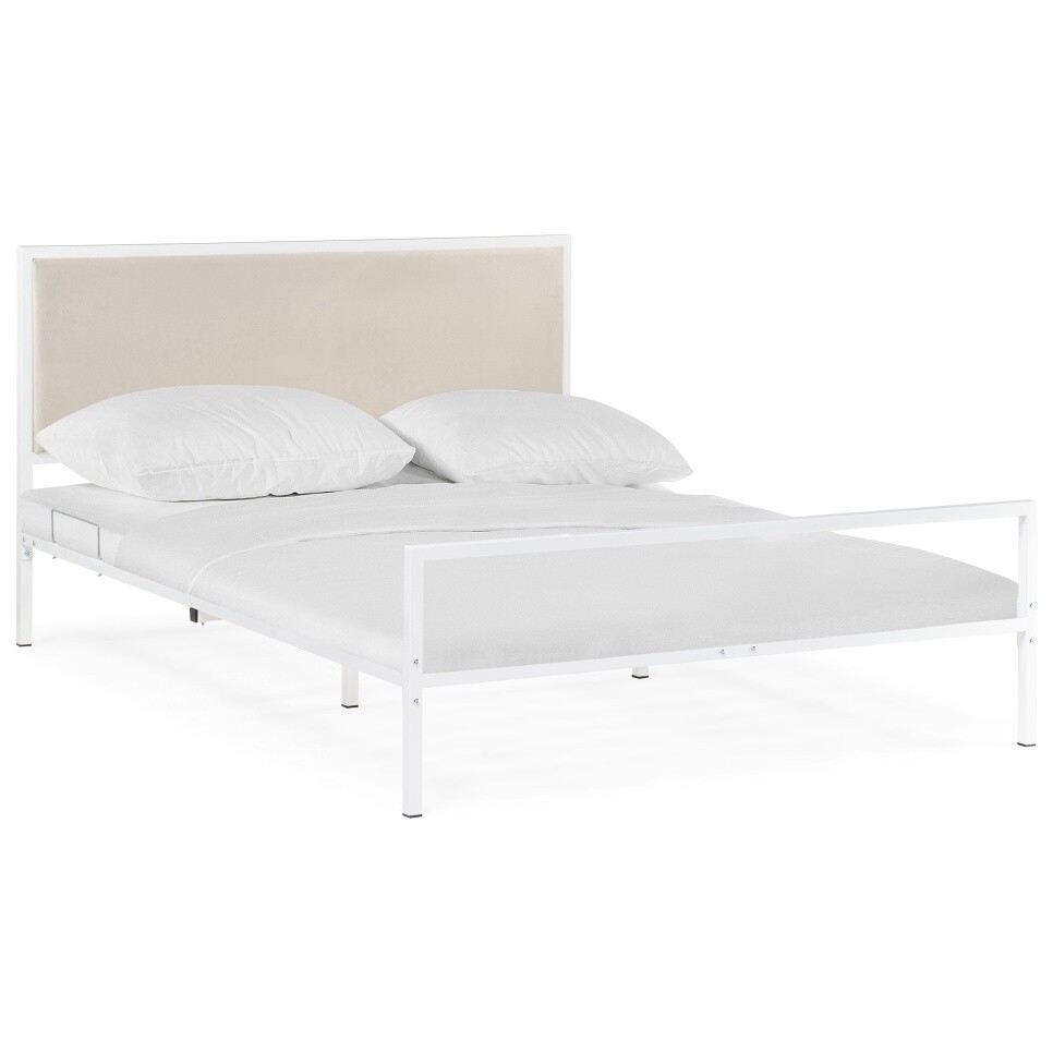 Кровать двуспальная металлическая с мягким изголовьем 160х200 см белая, бежевая &quot;Эгерт-1&quot;