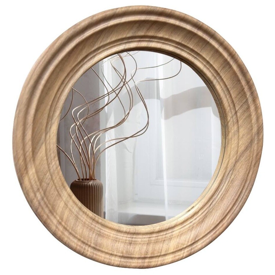 Зеркало настенное круглое в деревянной раме 51,5 см светлый орех Z2-23