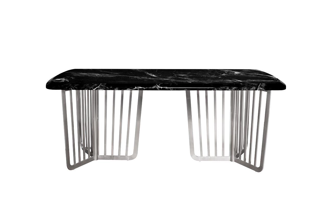 Обеденный стол черный с искусственным мрамором и двойным основанием 180 см Nero