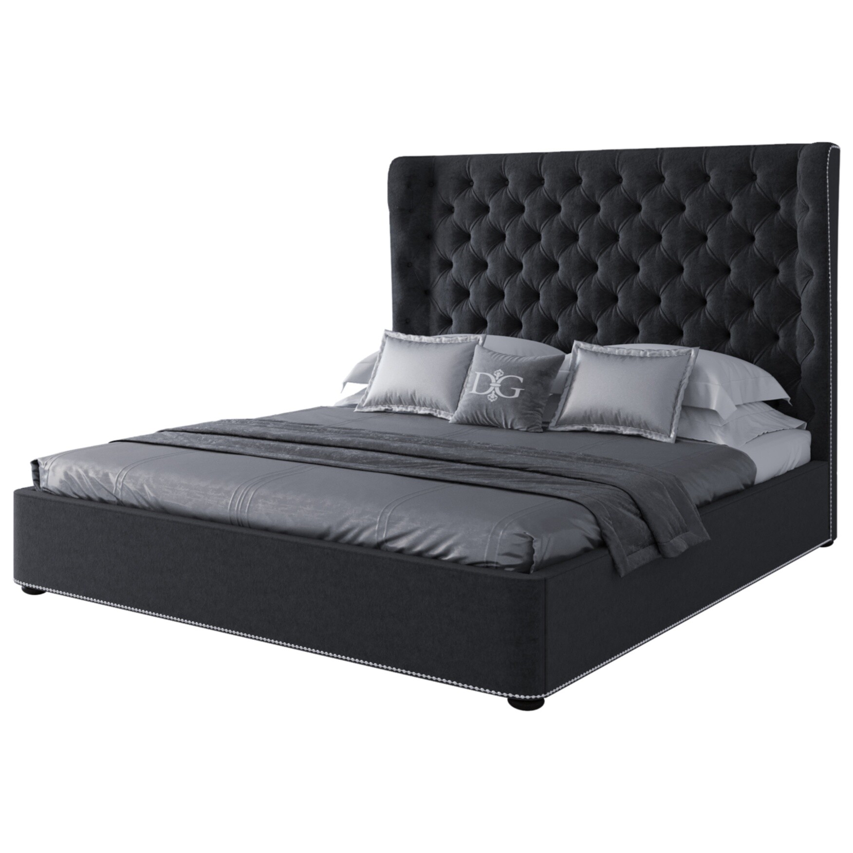 Кровать двуспальная с мягким изголовьем 180х200 см антрацит Henbord