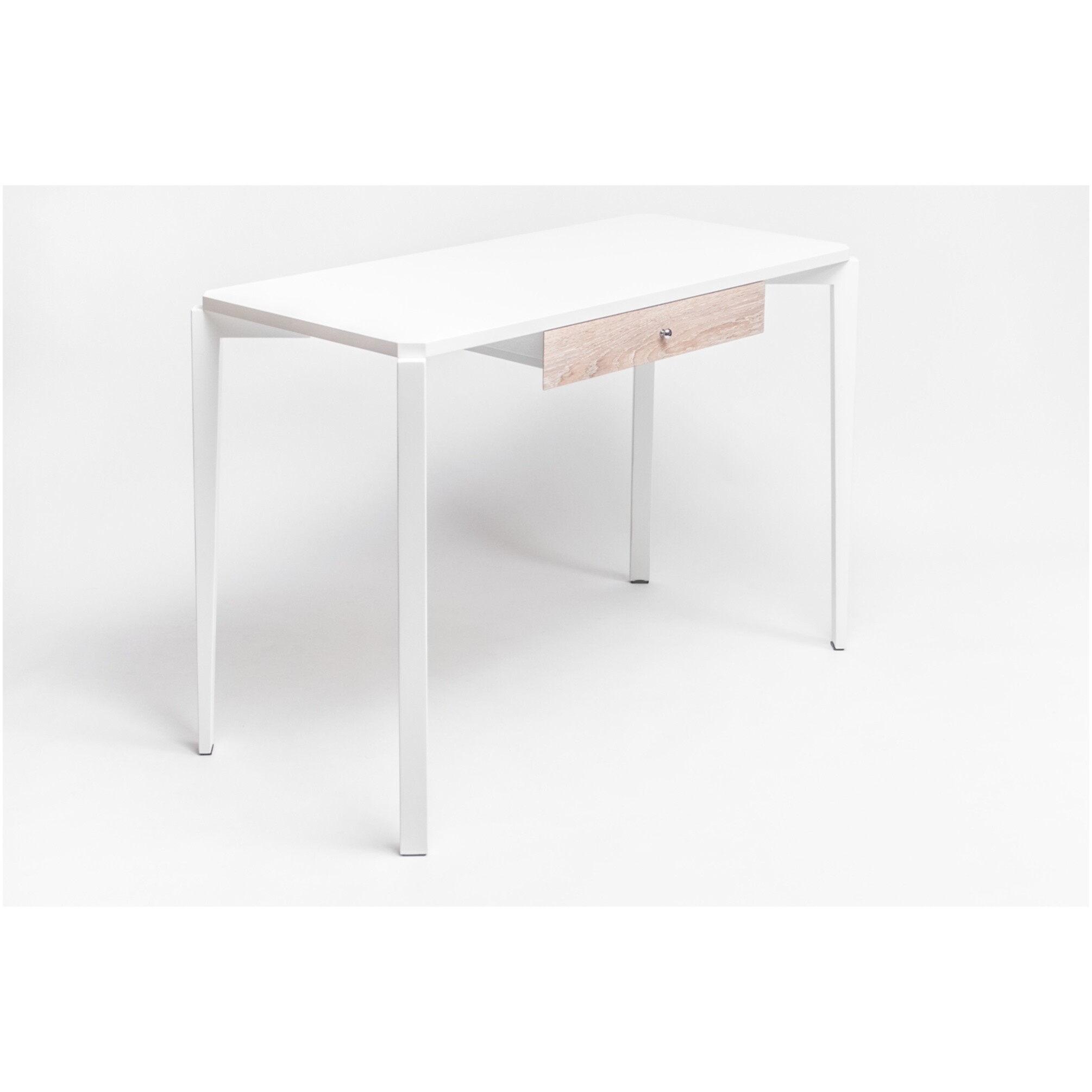 Письменный стол белый с деревянным ящиком Alfa compact