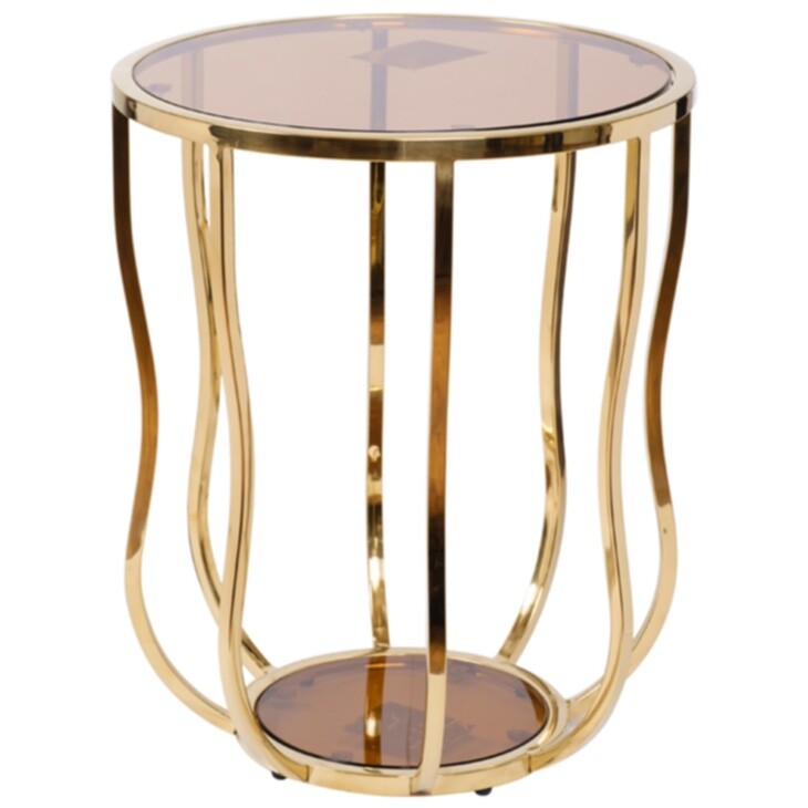 Приставной столик круглый золотой со стеклянным топом 50 см
