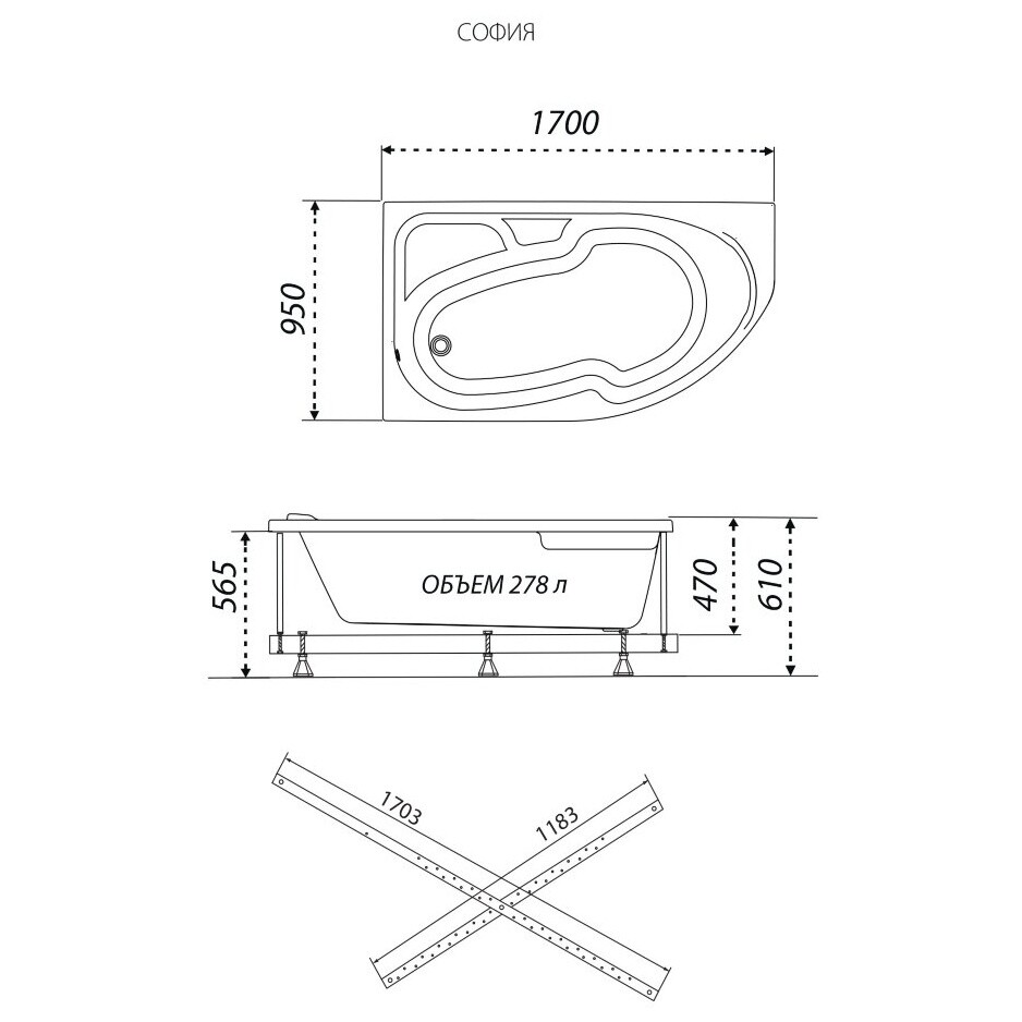 Ванна акриловая белая левая Triton "София 170" Щ0000046664 - изображение 7