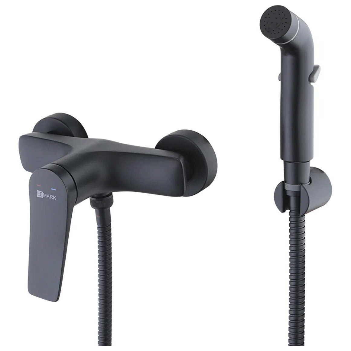 Смеситель настенный с гигиеническим душем черный Lemark Bronx LM3718BL