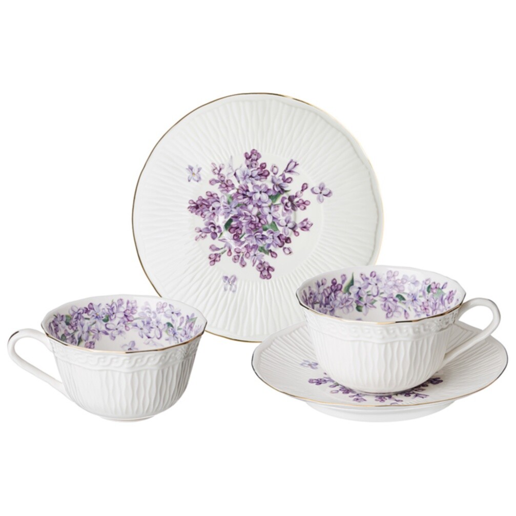 Чайный сервиз на 2 персоны фарфоровый белый, сиреневый Lilac