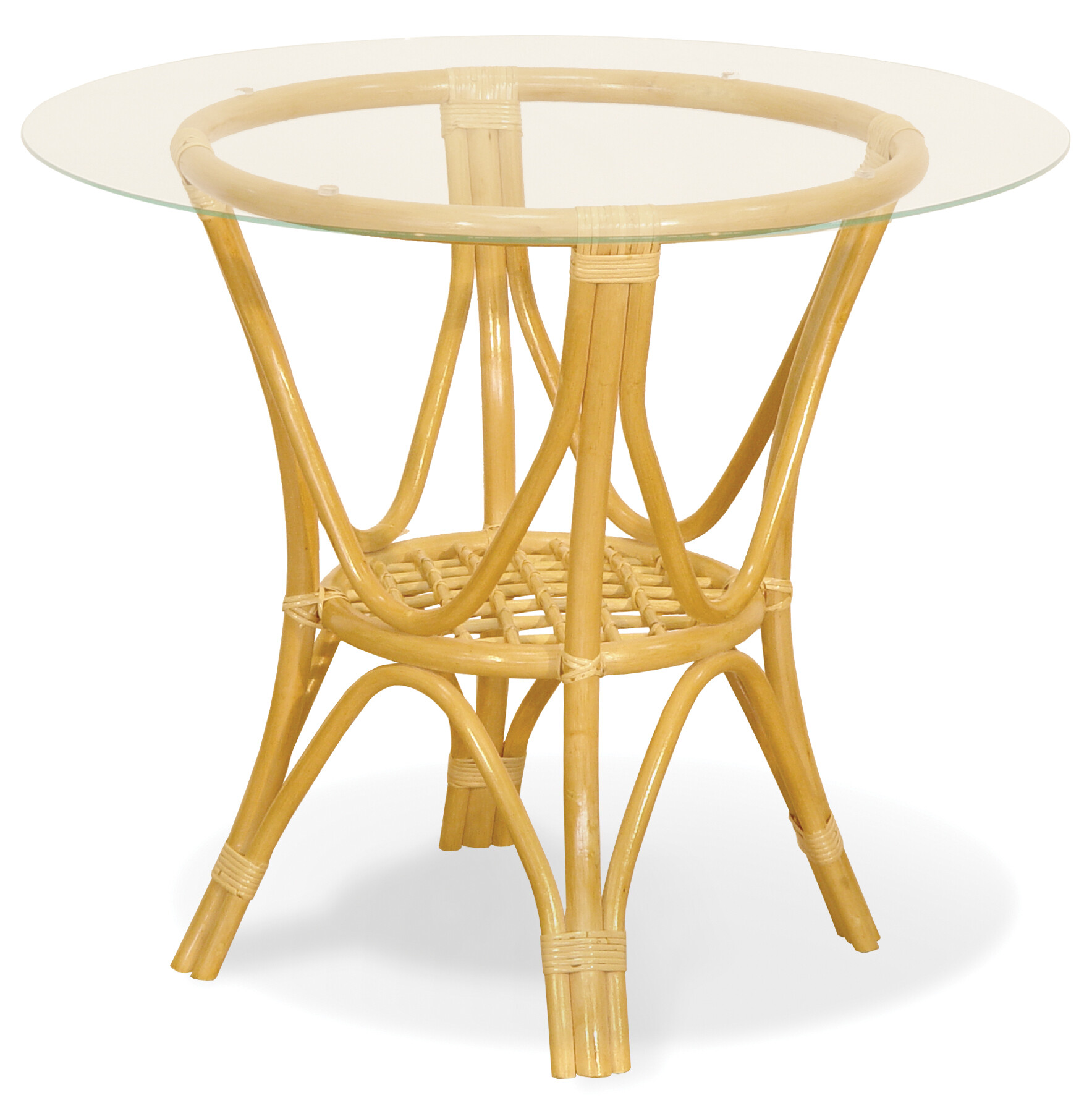 Обеденный стол круглый со стеклянной столешницей 75х90 см мед Calamus Rotan