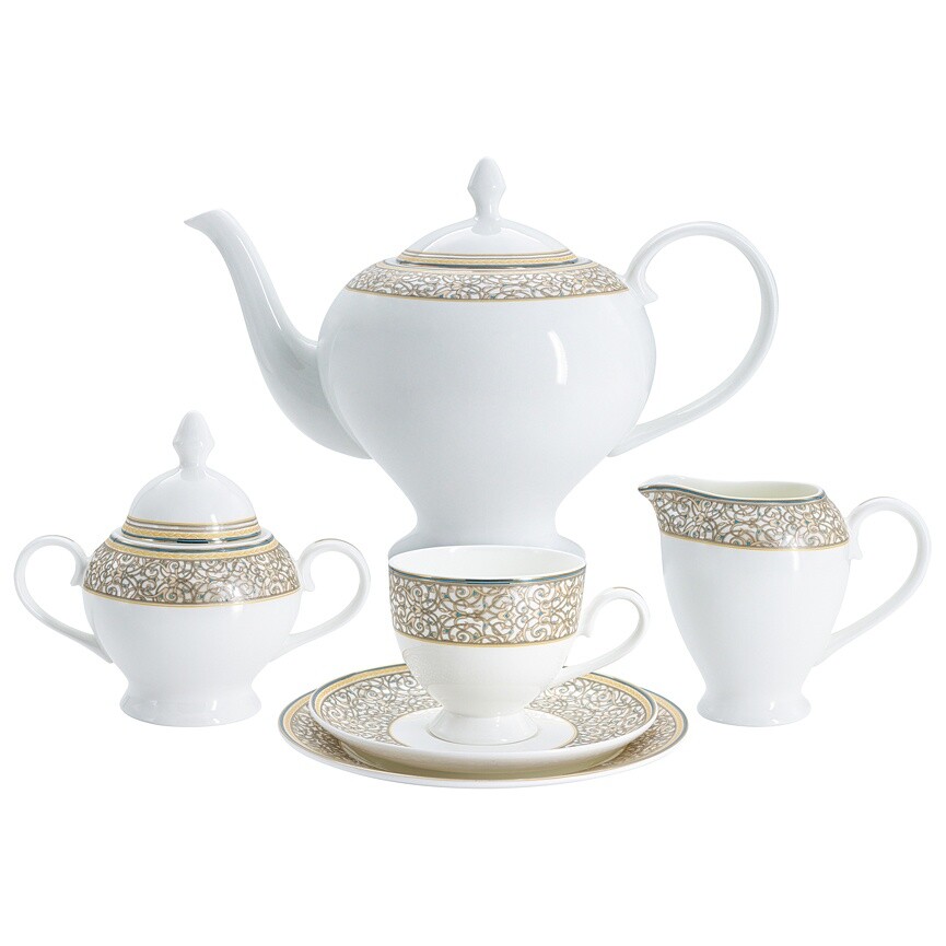 Чайный сервиз фарфоровый на 6 персон, 21 предмет белый, бежевый &quot;Мавритания&quot;