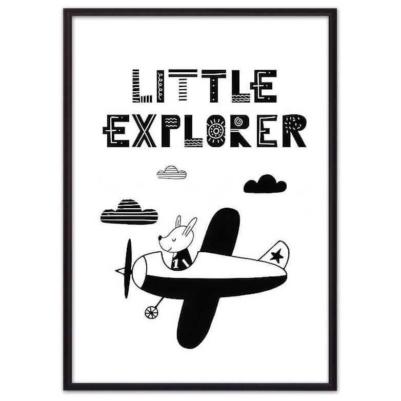 Постер в раме черно-белый 21х30 см &quot;Пес Little explorer&quot; 