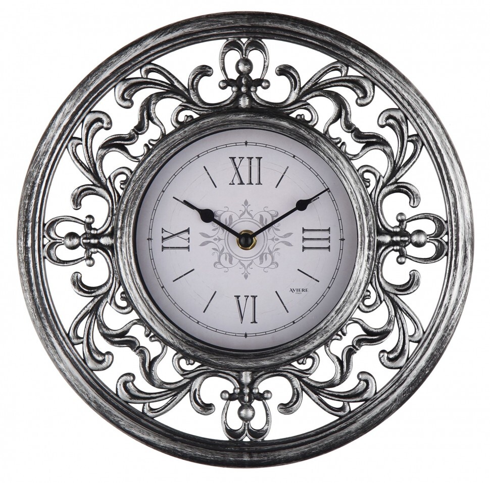 Часы настенные пластиковые с фигурной рамкой 30 см серебро с серым Aviere