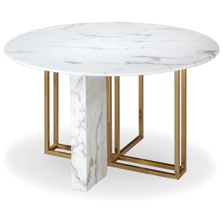 Обеденный стол круглый светло-серый, золото Marble Cross Round