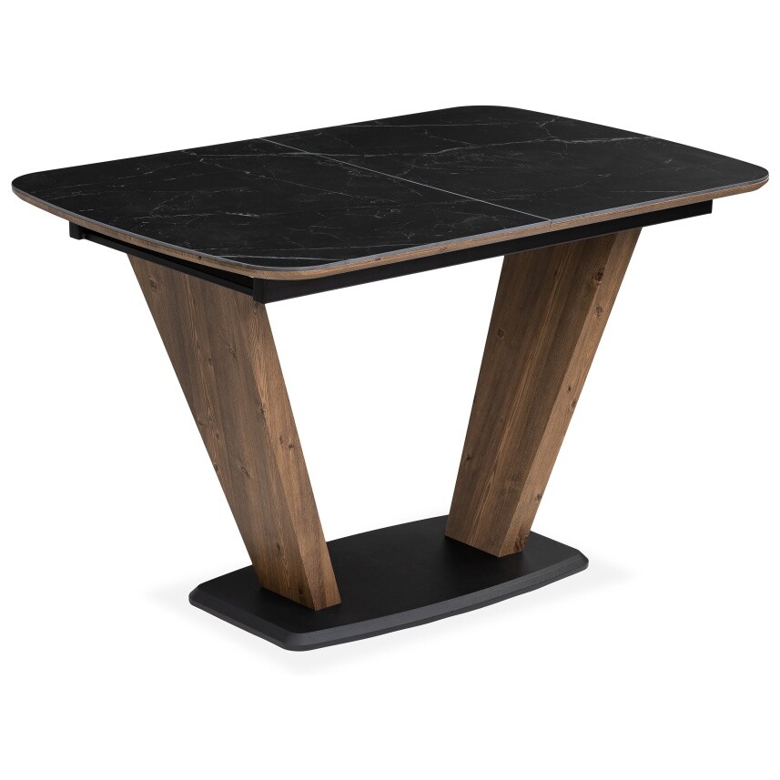 Обеденный стол раздвижной прямоугольный с керамической столешницей черный мрамор, орех &quot;Петир&quot;