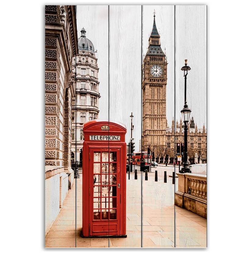 Картина на дереве красно-коричневая 40х60 см &quot;Лондон&quot; 