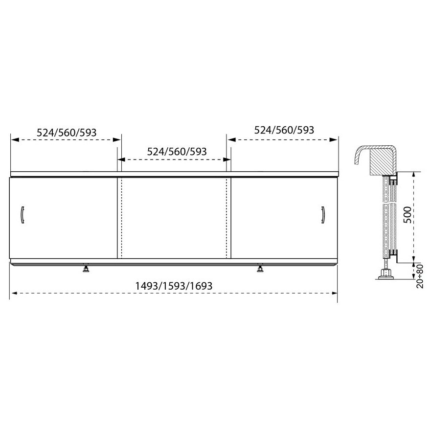 Экран для ванны фронтальный раздвижной пластиковый 50х170 см белый Щ0000049087 Triton - изображение 4