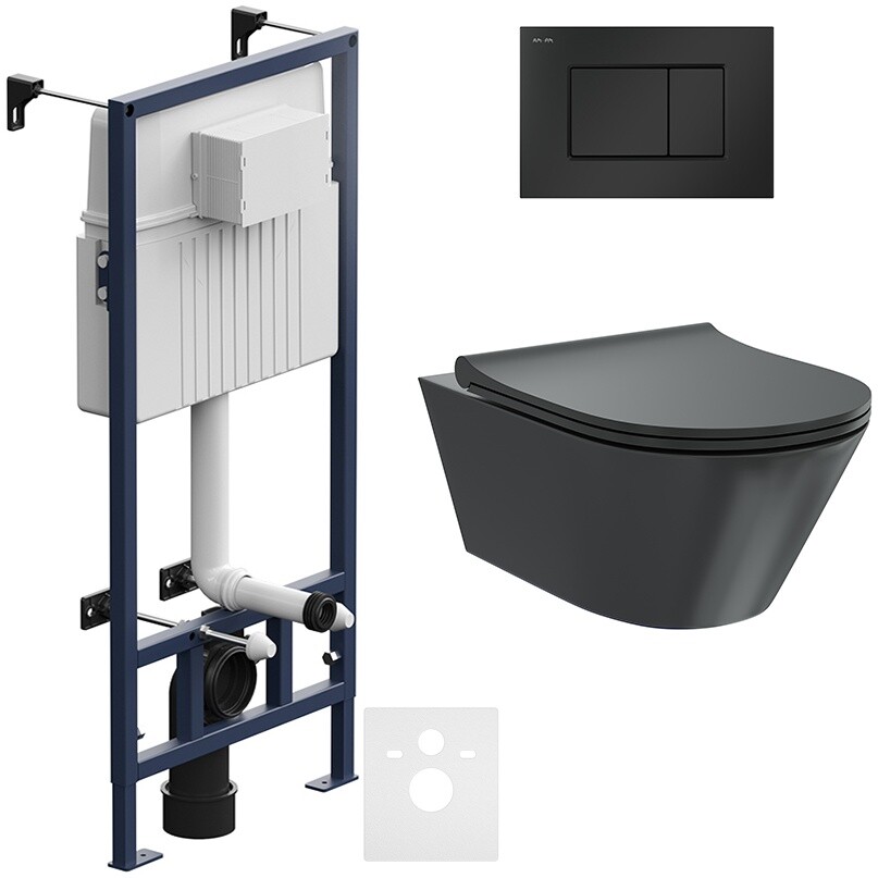 Унитаз подвесной черный Creto Logan L3 1003-002-L3BlMat с инсталляцией Am.Pm ProC I012707.0238