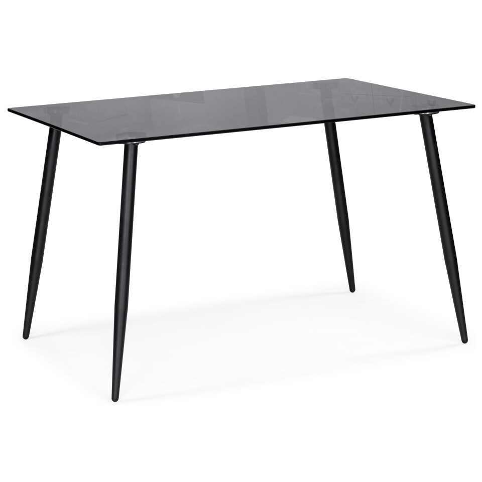 Обеденный стол со стеклянной столешницей на металлических ножках 80х120 см серый Smoke