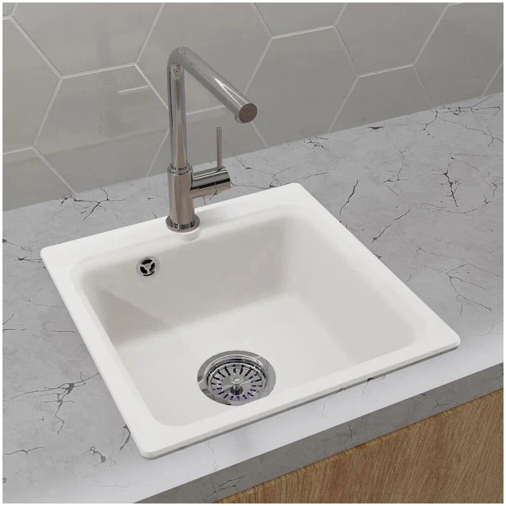 Мойка кухонная квадратная кварцевая 43 см белая Reflection Base RX0743WH - изображение 4