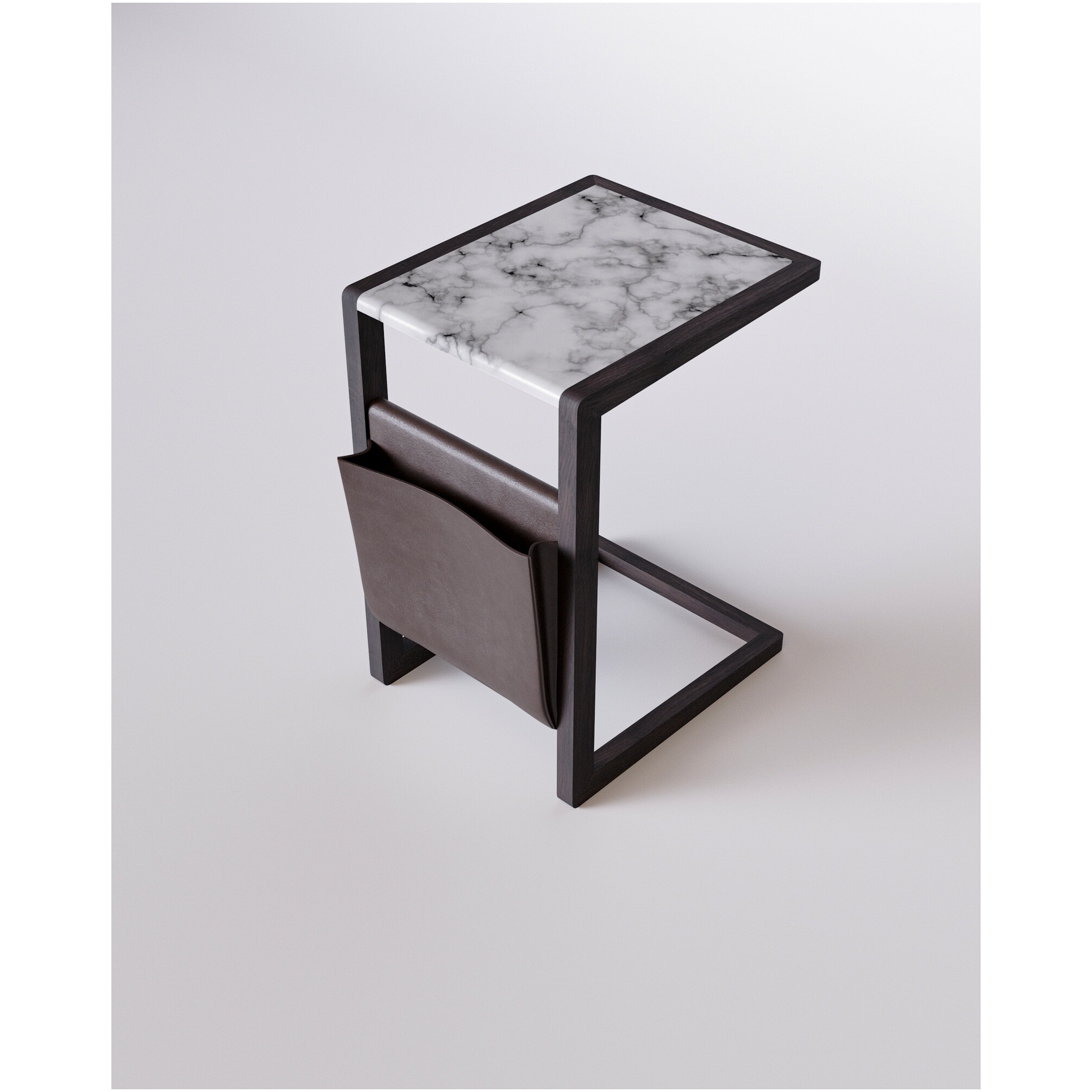 Приставной столик с керамической столешницей и газетницей коричневый, серый мрамор Joey Side Table N