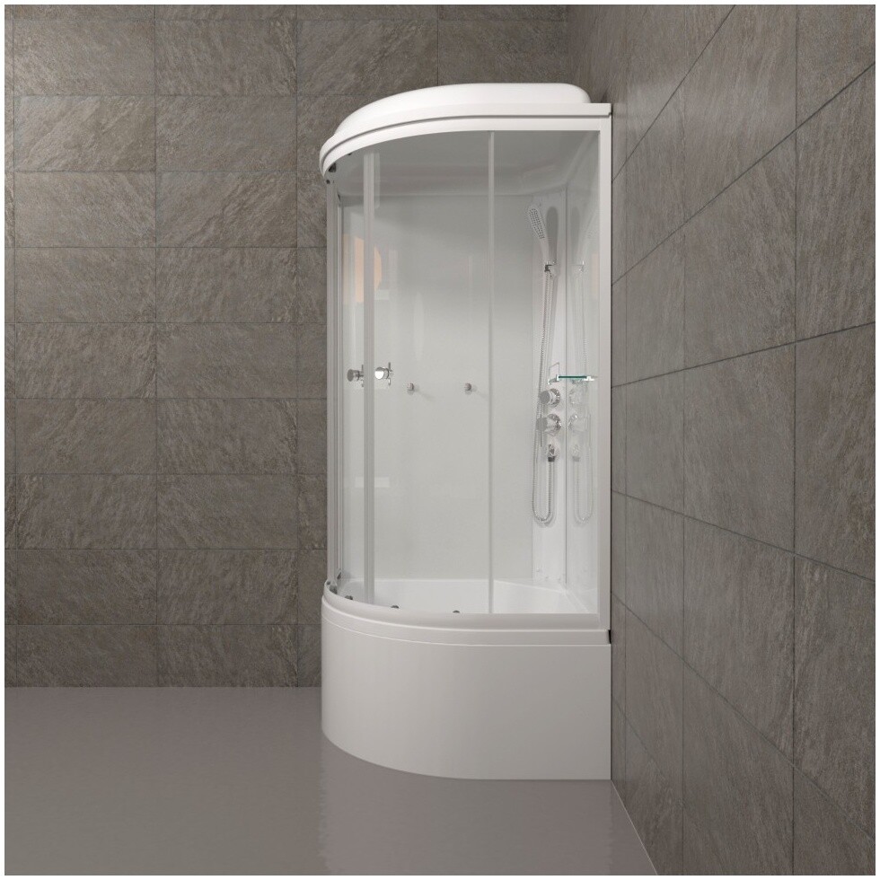 Душевая кабина четверть круга с высоким поддоном 90х90 см белая Triton "Ультра Б" Щ0000061837 - изображение 5