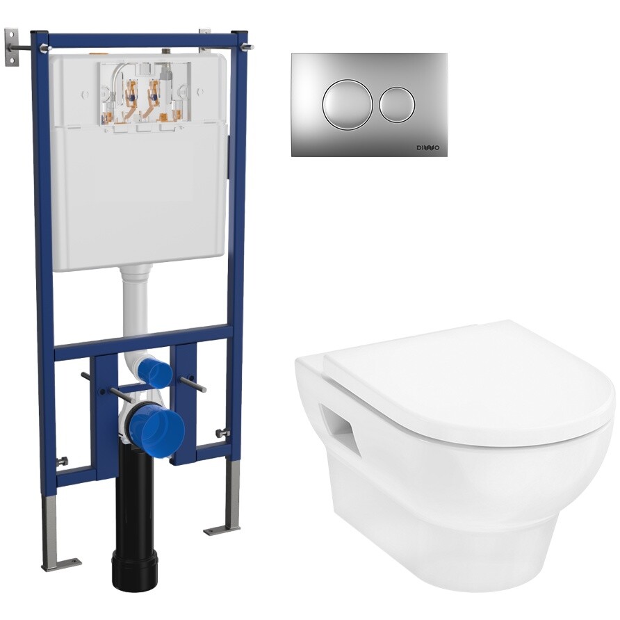 Унитаз подвесной Hansgrohe GladeLake S с инсталляцией Diwo 4501, с кнопкой хром 7311