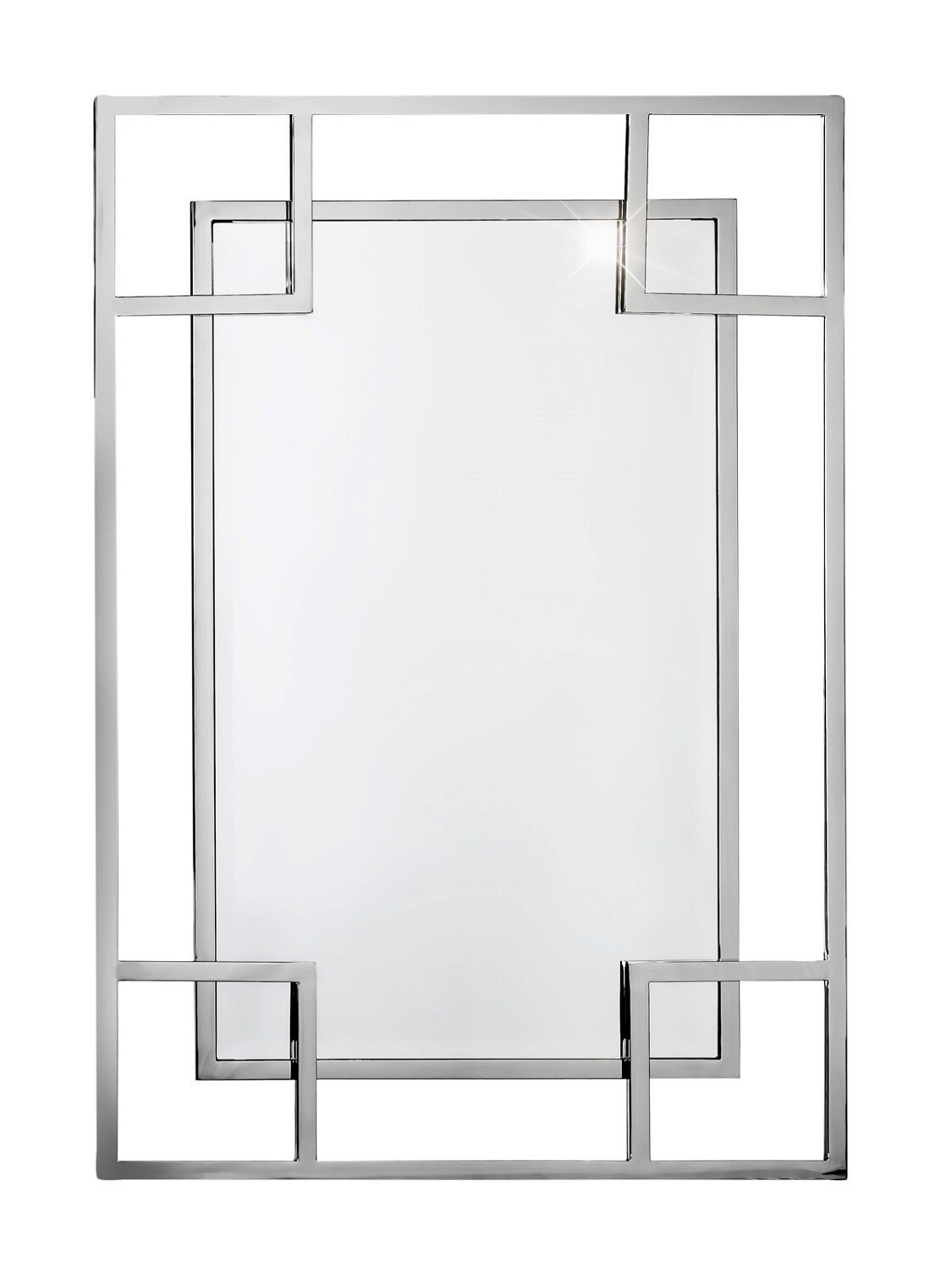 Зеркало настенное прямоугольное в металлической раме серебро Hi-Tech