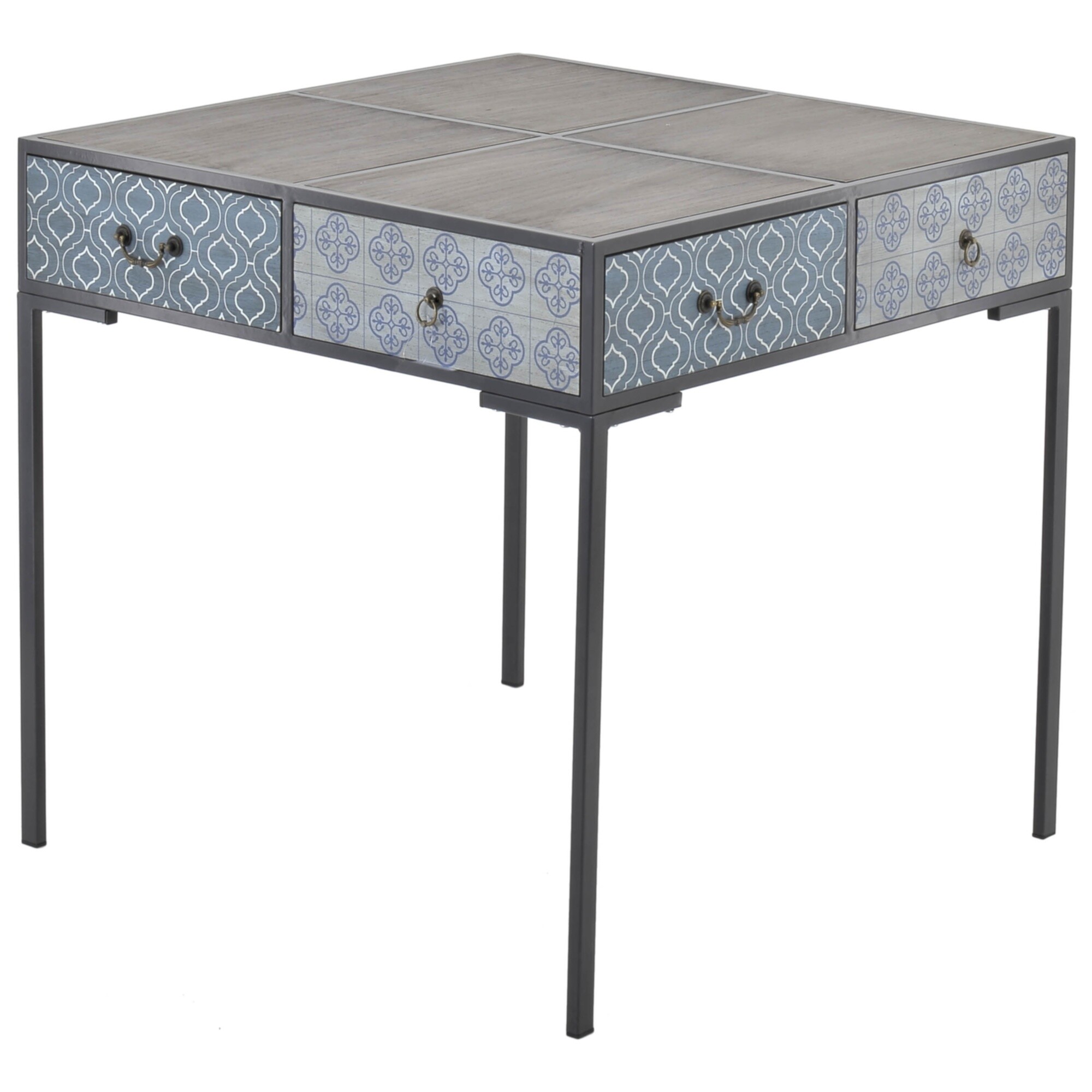 Квадратный столик на металлических ножках серый, голубой 107553
