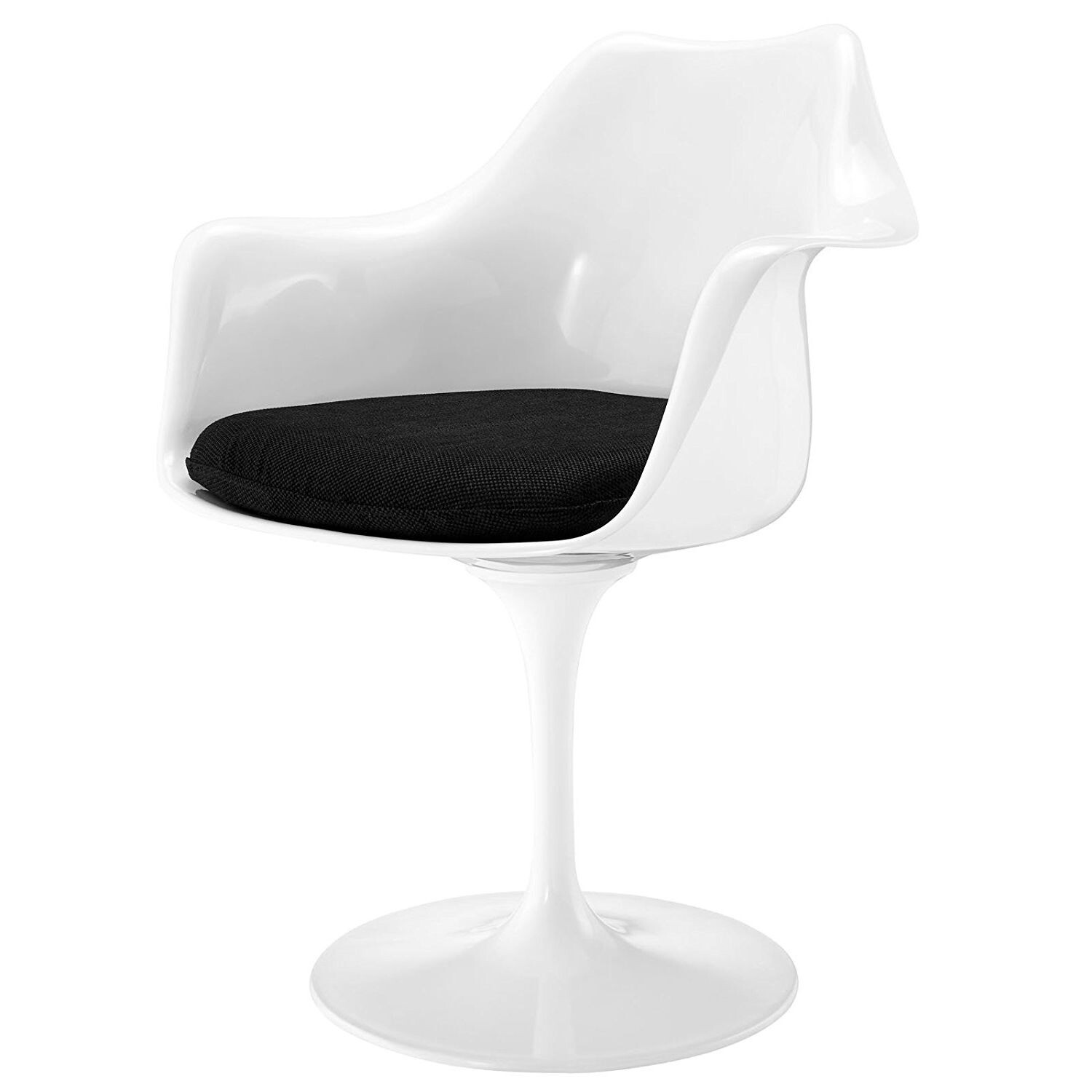 Стул с подлокотниками пластиковый белый с черной подушкой Eero Saarinen Style Tulip Armchair