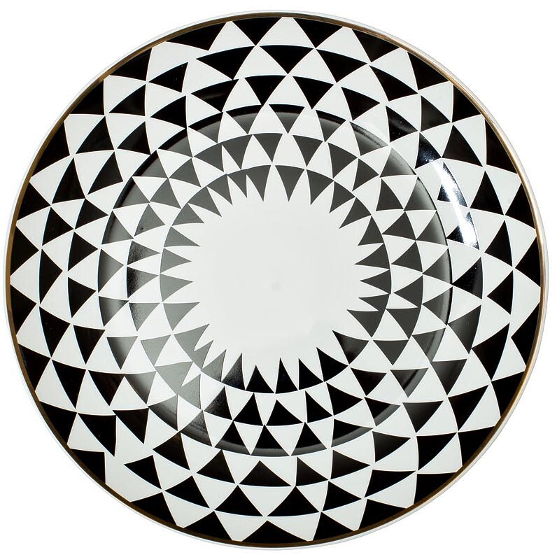 Тарелка десертная 20 см черно-белая с геометрическим узором