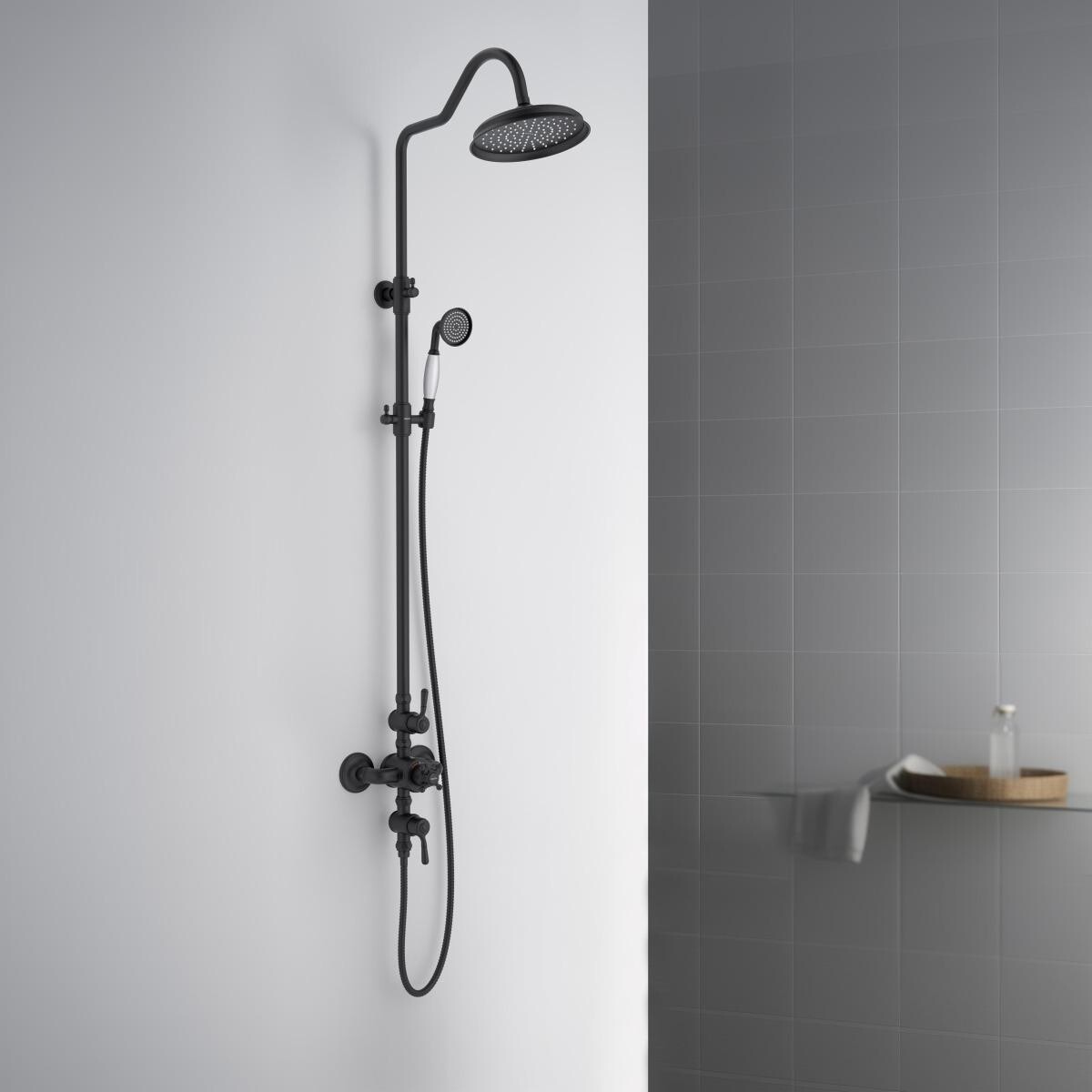 Душевая стойка с верхним душем черная Aquatek "Классик" AQ2563MB - изображение 5