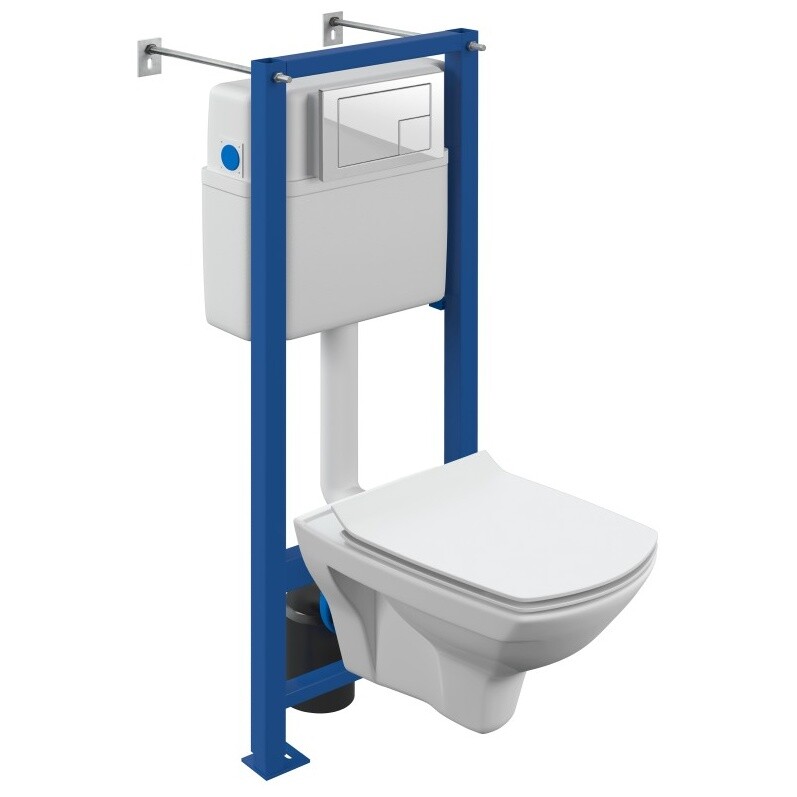 Унитаз белый Cersanit Carina XL CO DPL EO slim с инсталляцией Vector и белой кнопкой Corner 64119