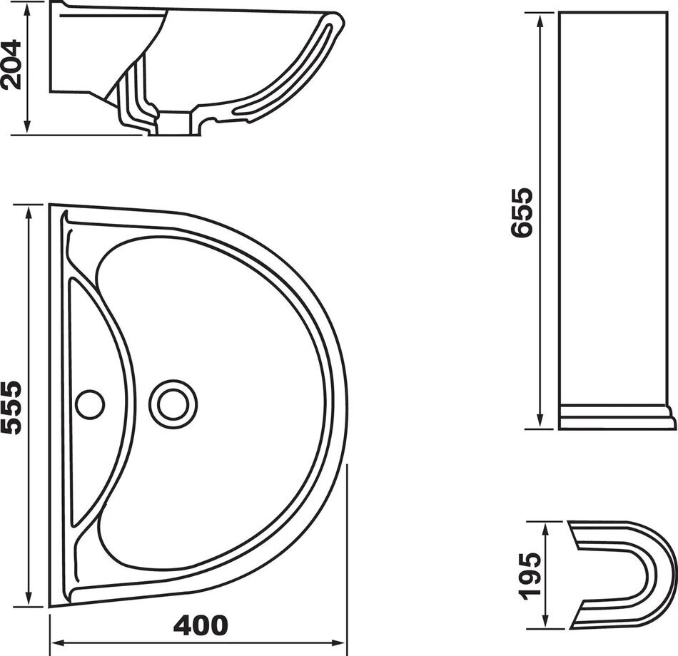 Раковина полукруглая с пьедесталом 40х55,5 см красная Оскольская керамика "Престиж-55" 45160100302 - изображение 4