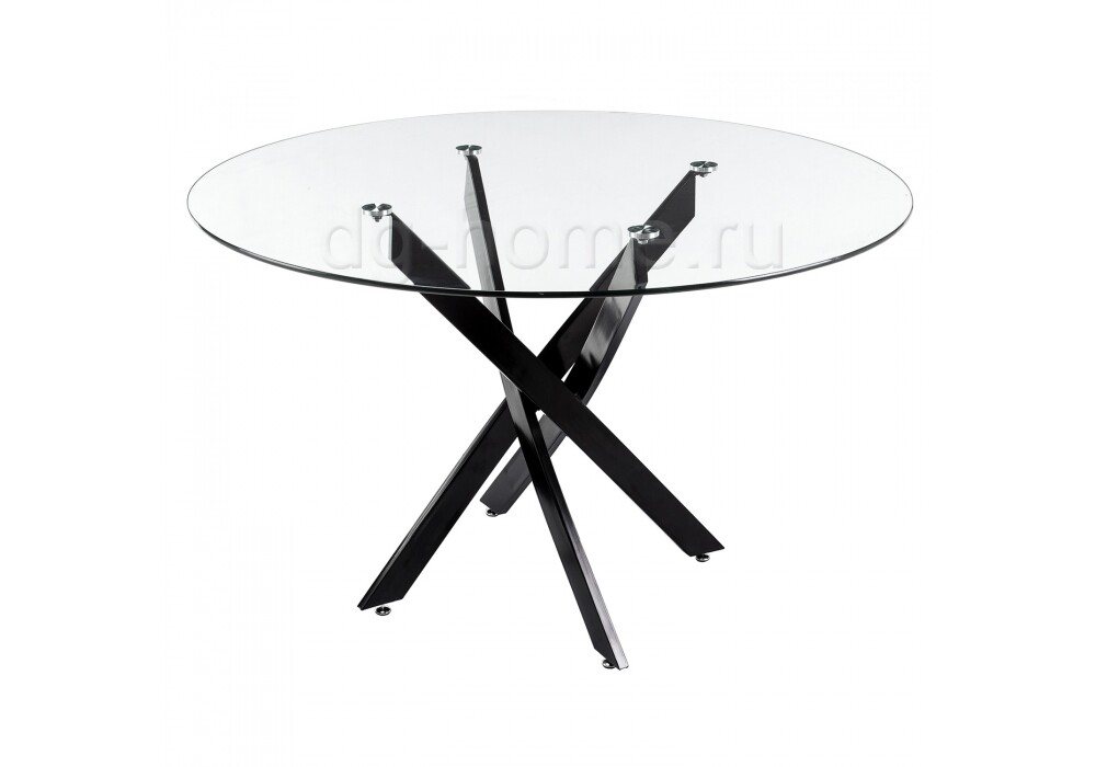 Обеденный стол стеклянный круглый с черными ножками 120 см Komo
