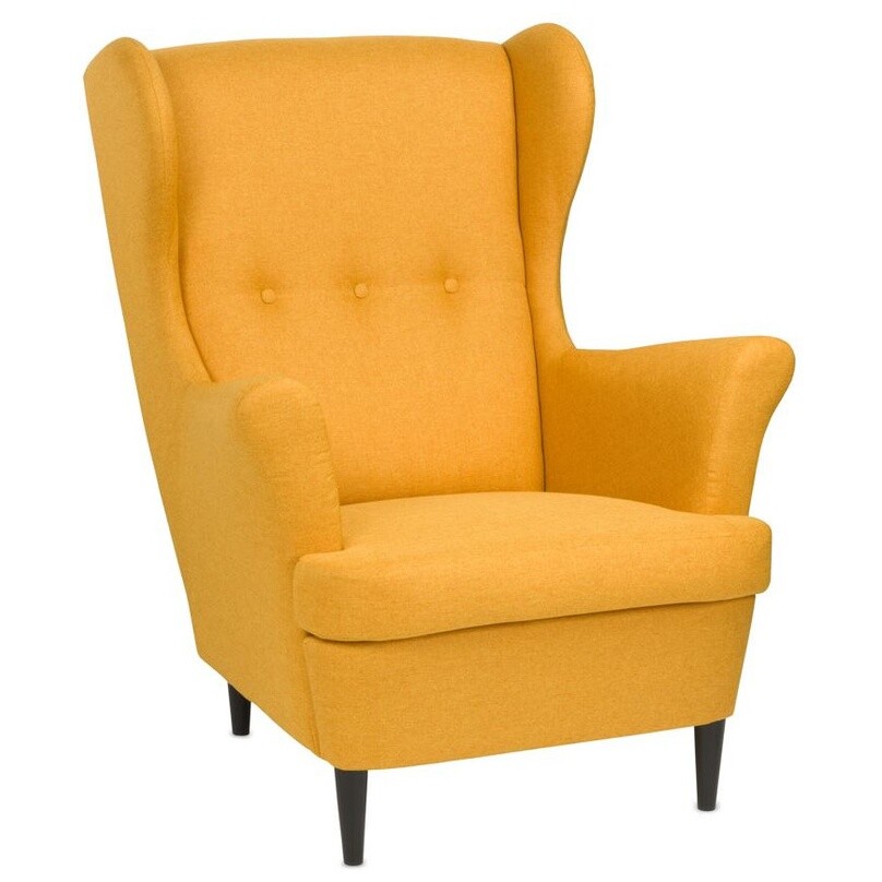 Кресло с ушами и подлокотниками на деревянных ножках желтое &quot;Тойво&quot;