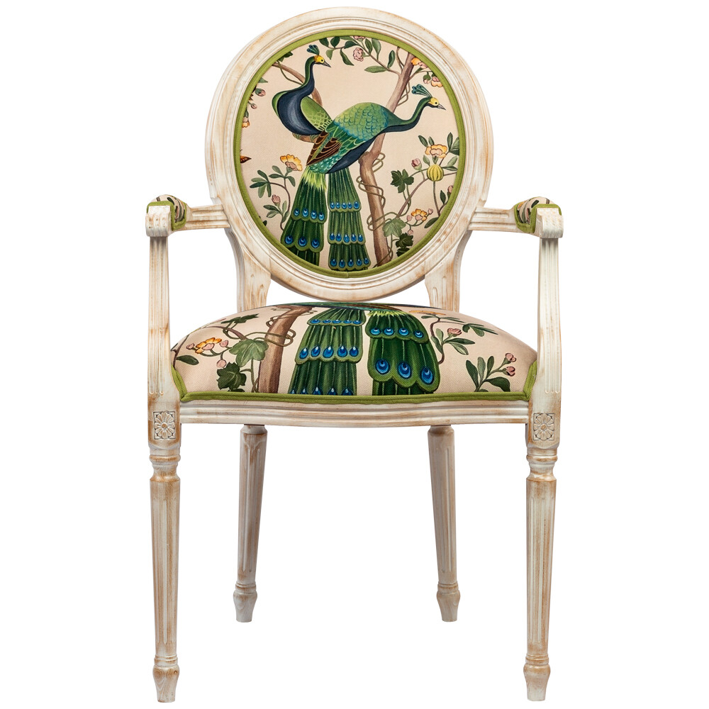 Кресло с деревянными подлокотниками бежевое «Индокитайский зелёный павлин» 21060750