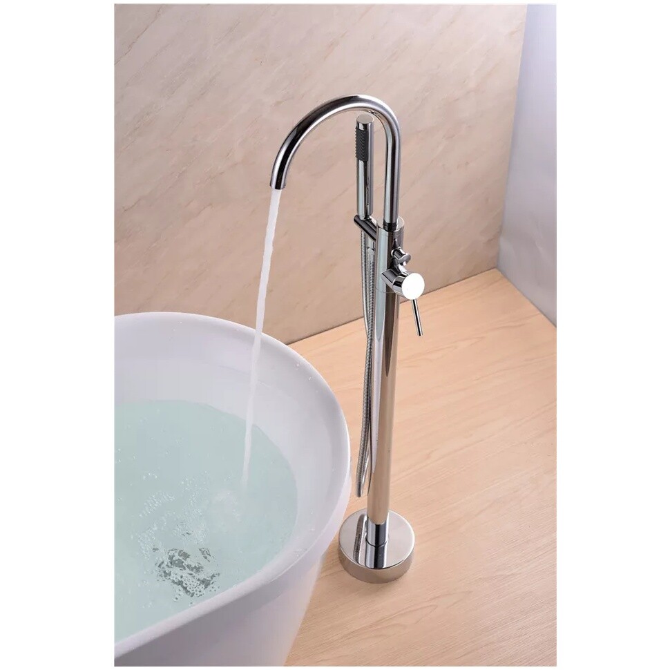 Смеситель для ванны напольный однорычажный с душевым гарнитуром хром Boch Mann Braies BM7772 - изображение 7