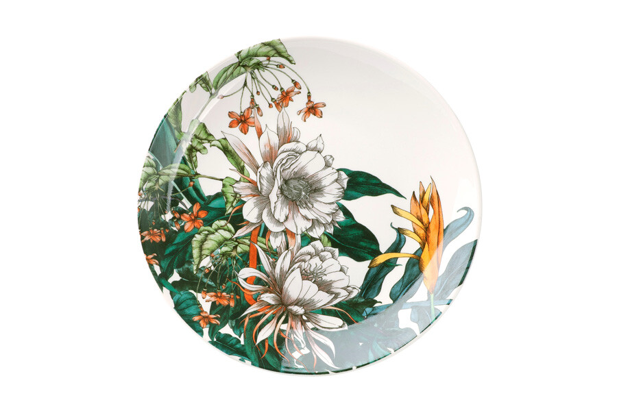 Тарелка фарфоровая для закусок 19 см белая с цветами &quot;Тропические цветы&quot;