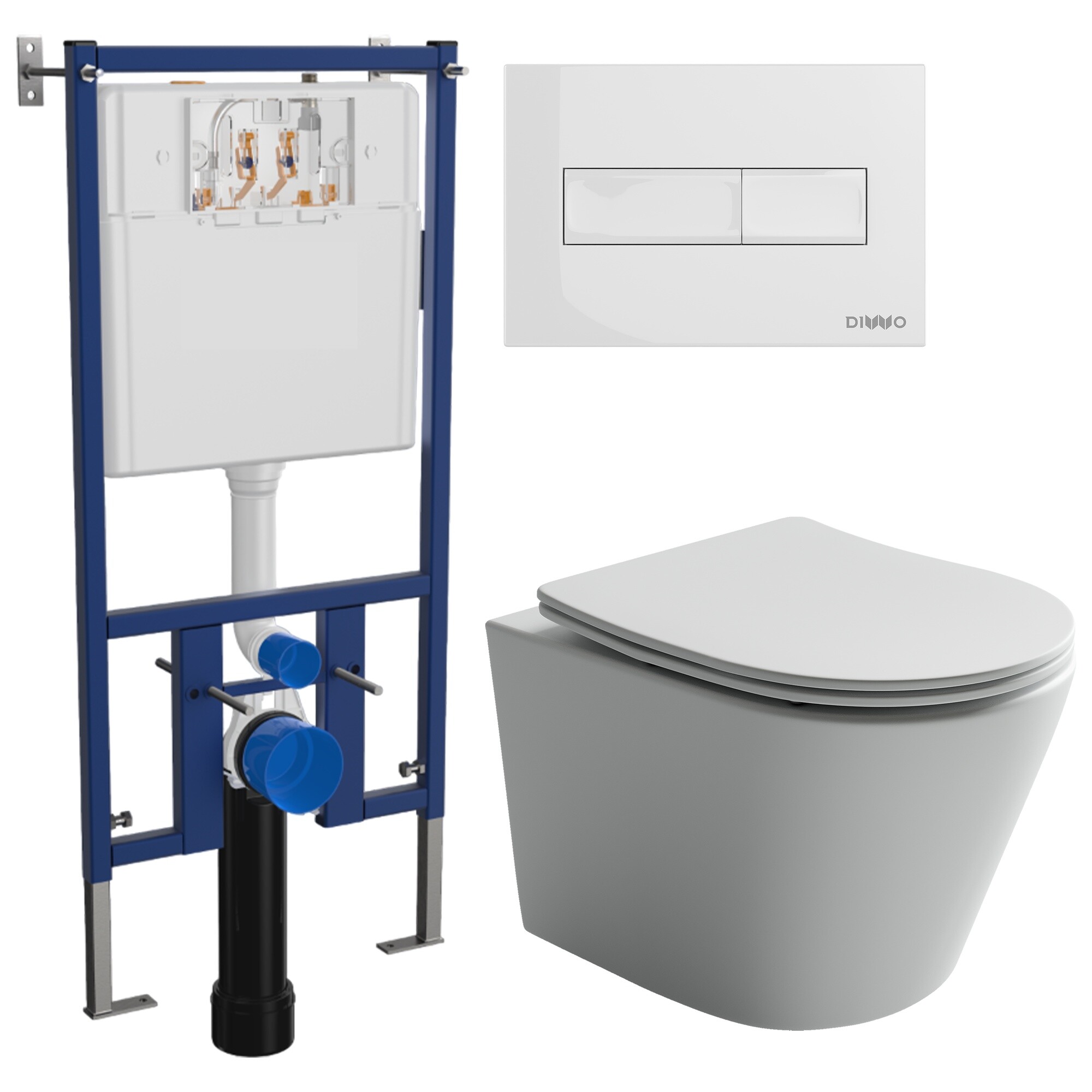 Унитаз подвесной Ceramicanova Balearica Rimless CN6000MW с инсталляцией Diwo 4501, с кнопкой 7320