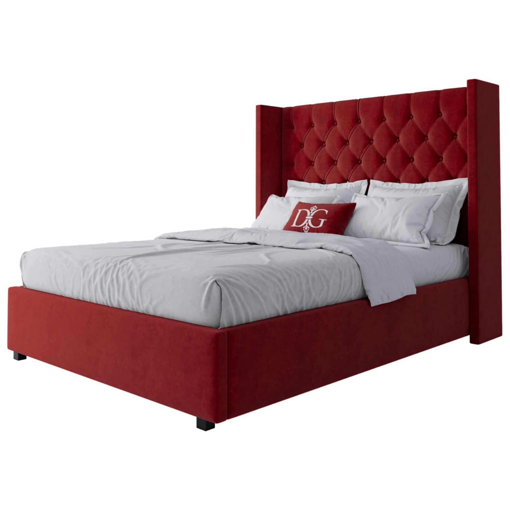 Кровать подростковая 140х200 см красная с каретной стяжкой без гвоздиков Wing-2