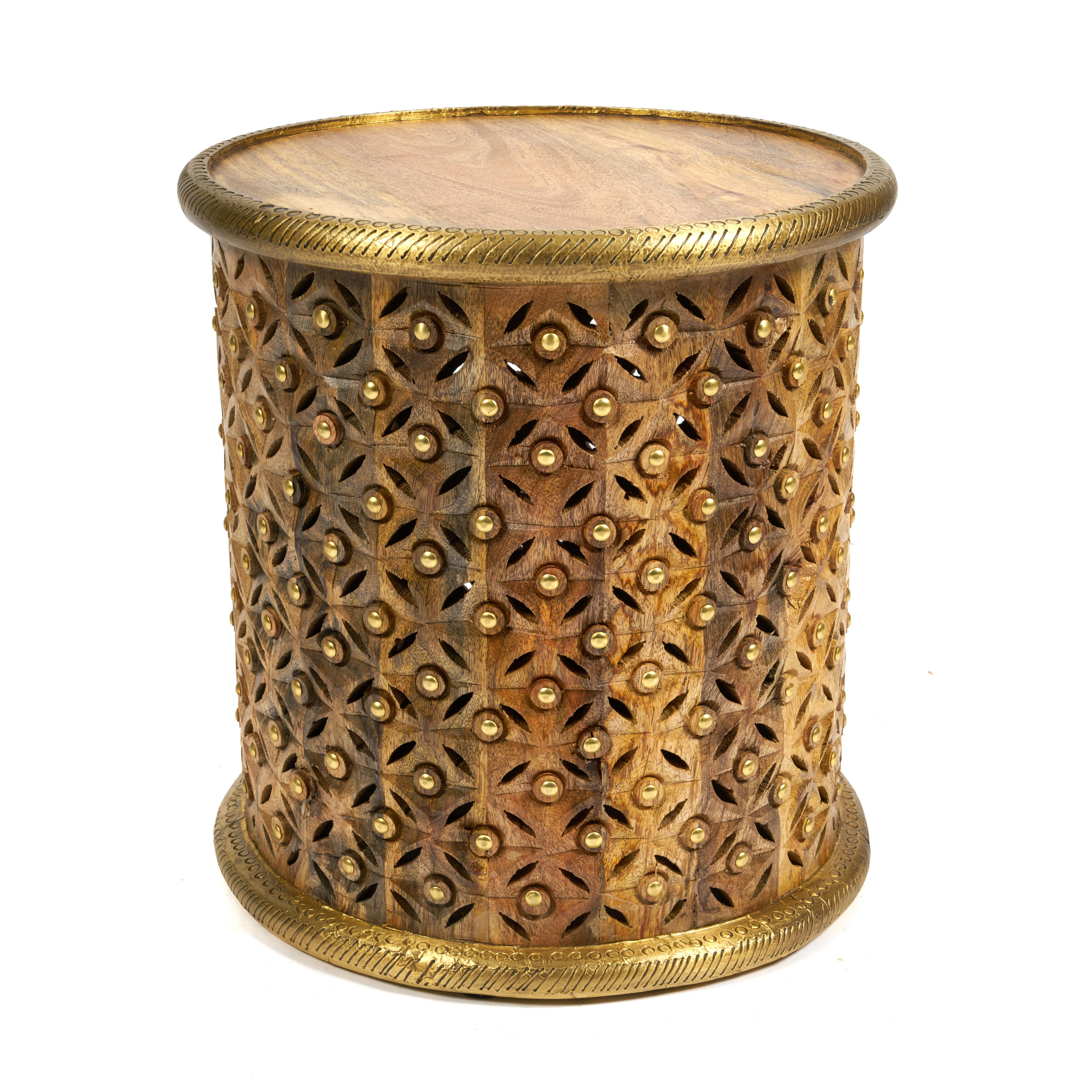 Круглый журнальный столик коричневый, золото Secret De Maison Drum