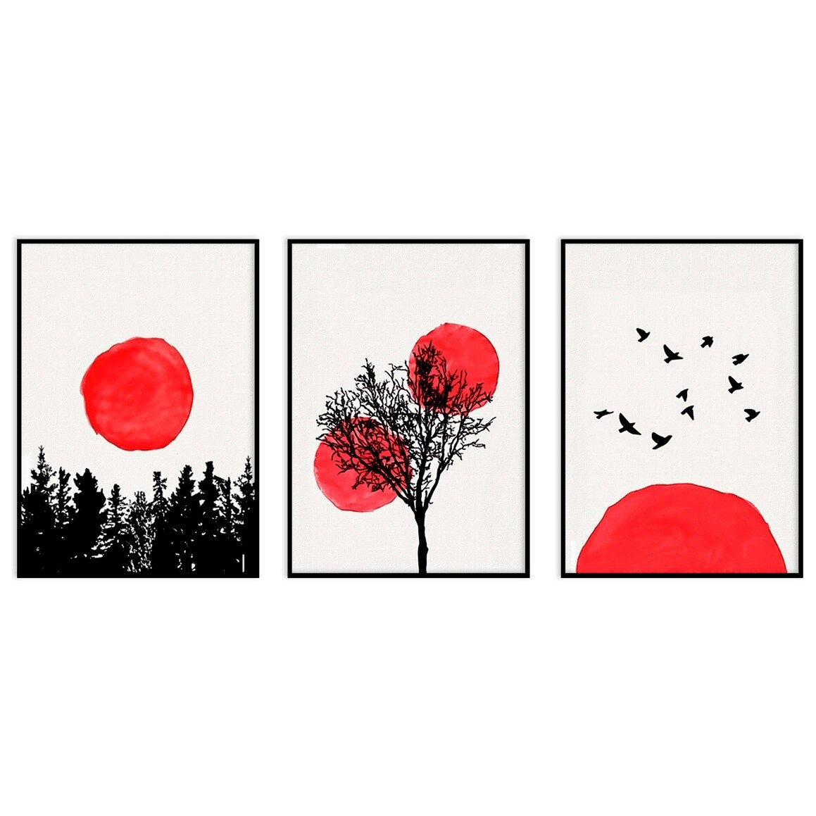 Триптих на холсте в черной раме красный, белый &quot;Природа&quot; №359 19-0290-40x60