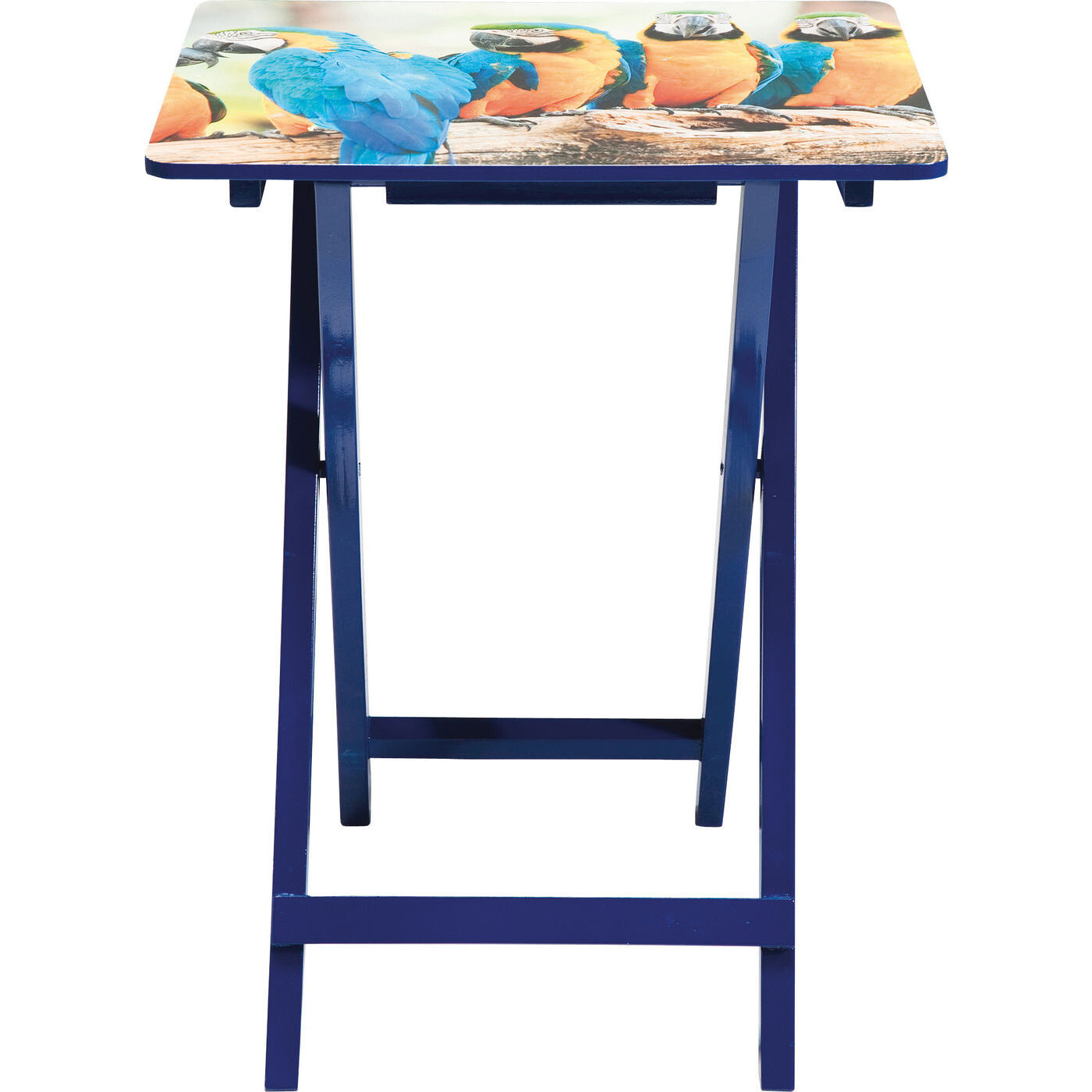 Приставной столик складной синий с принтом Parrots 77453