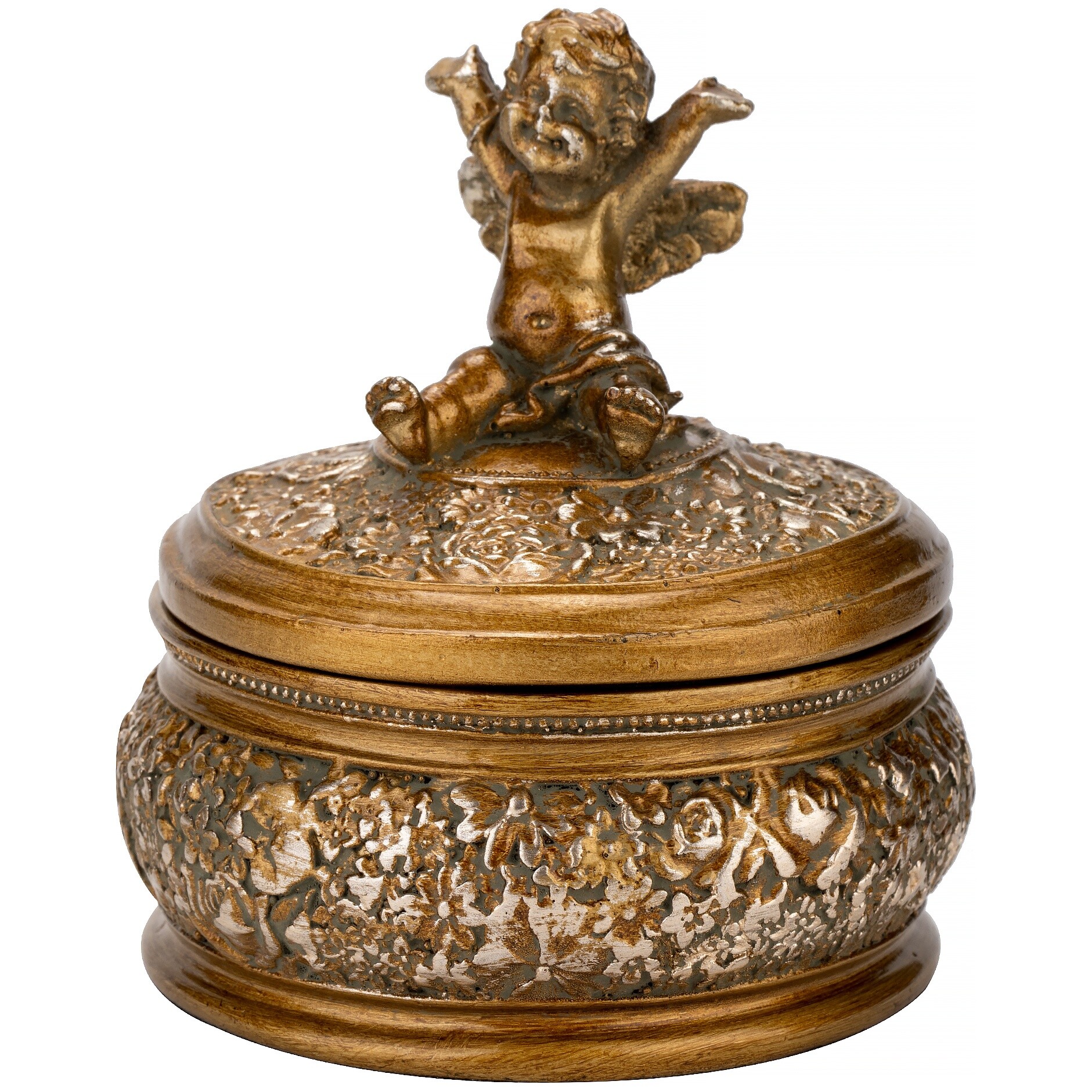 Шкатулка декоративная с ангелом из полирезина 10х13 см золотистая GLA-45-081