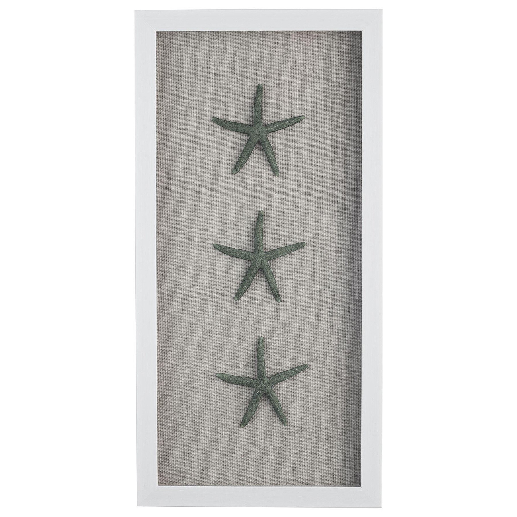 Картина шэдоубокс с искусственными морскими звездами 25х50 см белая, зеленая 83035