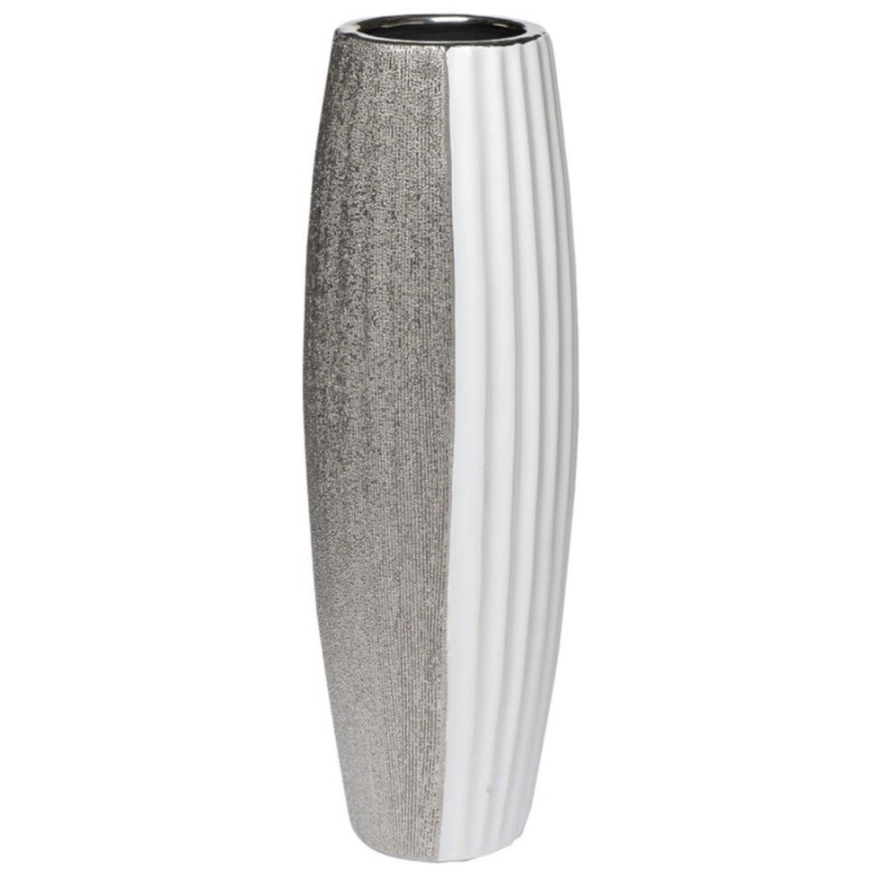Ваза керамическая 40 см белая с серебром Garda Decor