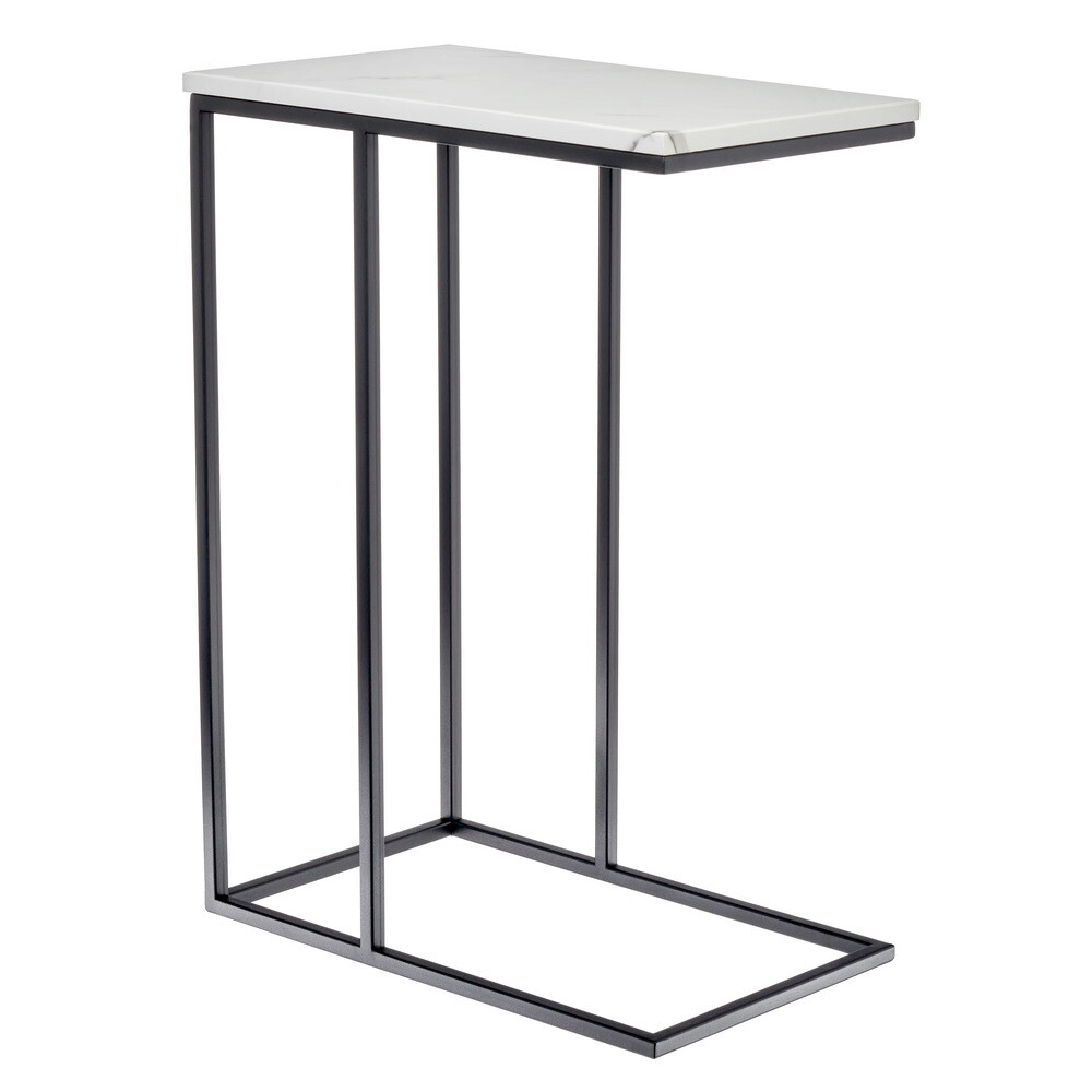 Приставной столик 50x30 см белый мрамор с черным металлическим основанием Loft